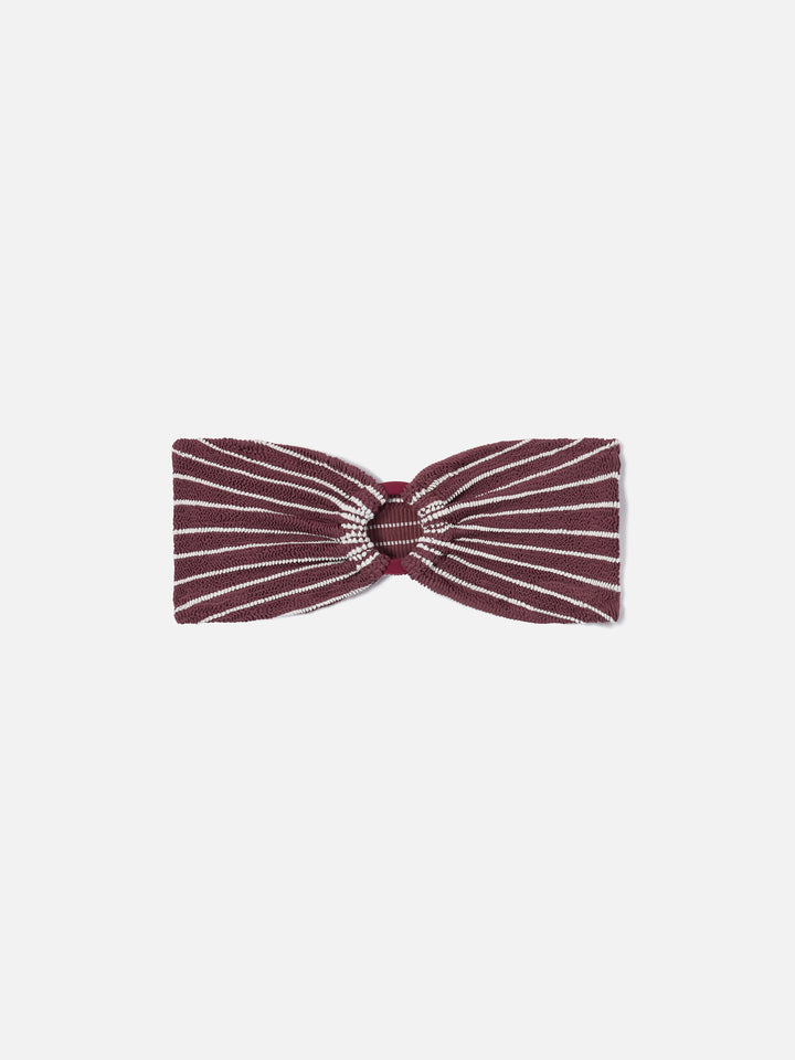 Haut de bikini bandeau Yulia en tissu crinkle rayé bordeaux 