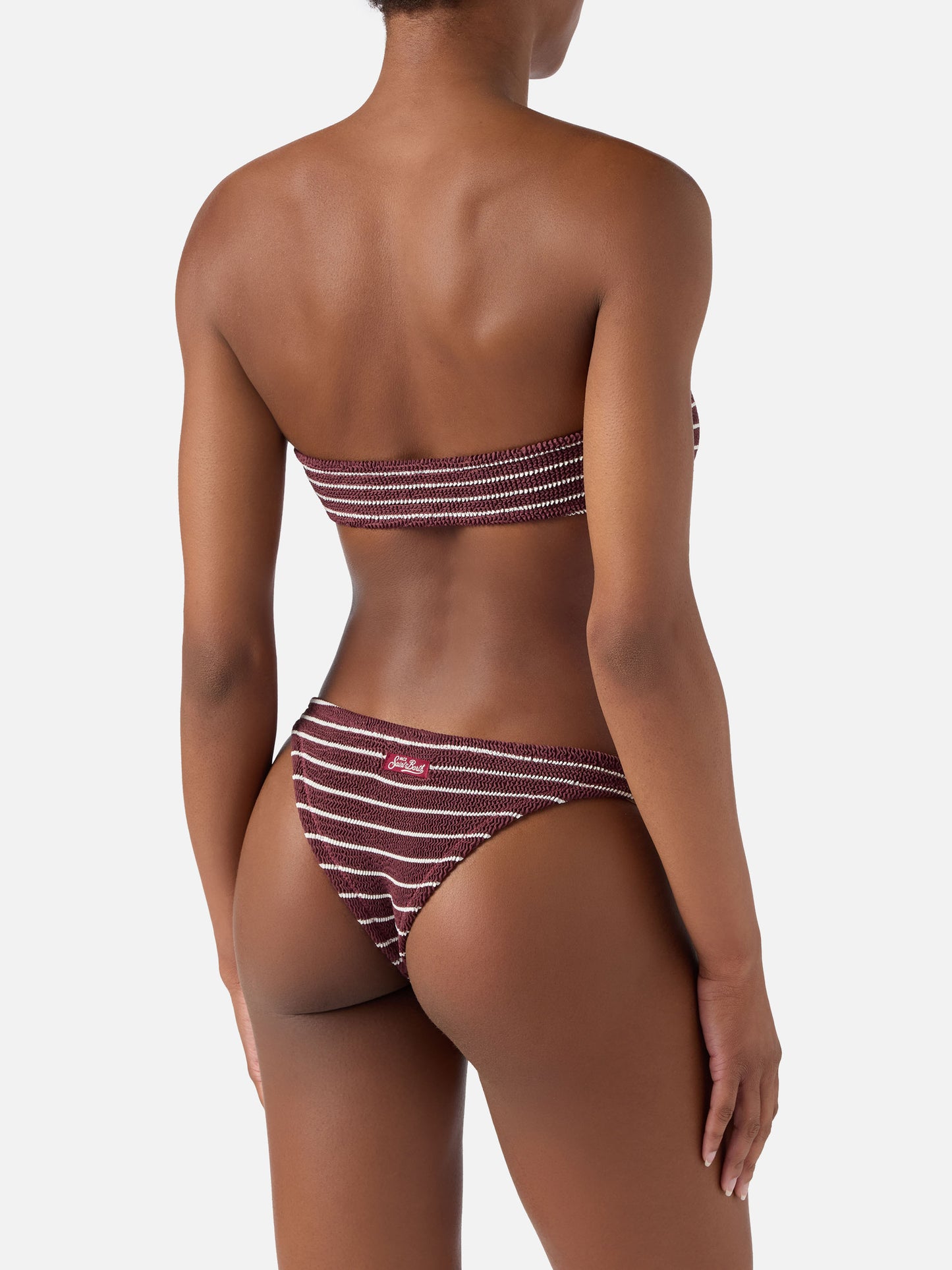 Bikini de crinkle a rayas bordeaux y blanco Yulia Naomi 
