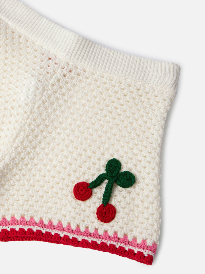 Short Yvette Jr in misto cotone bianco con patch ricamate