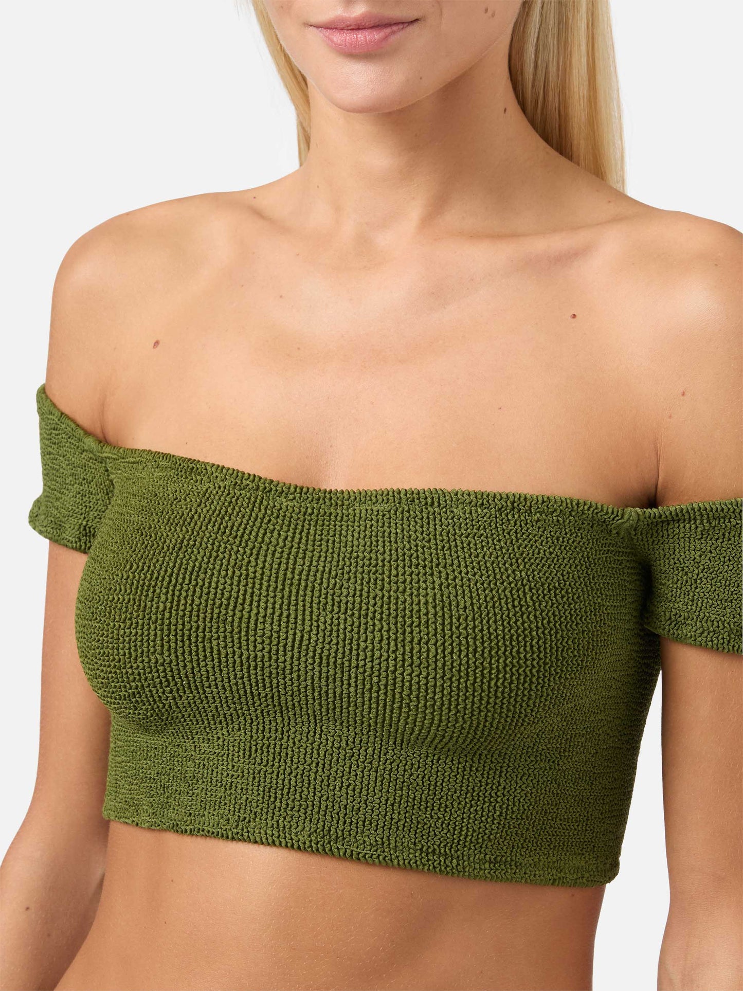 Wide shoulder strap bikini Zena Marielle in military green crinkle