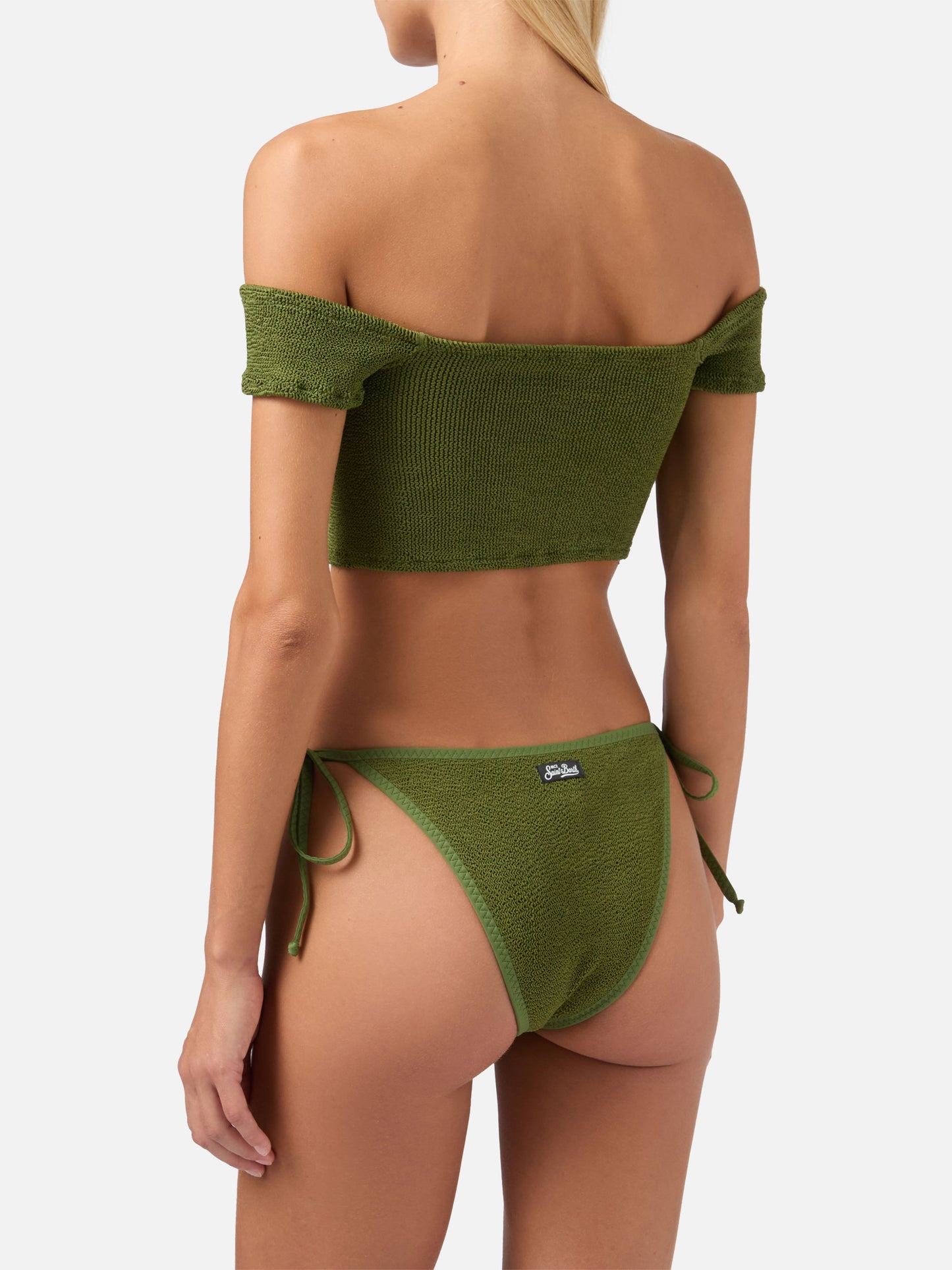 Wide shoulder strap bikini Zena Marielle in military green crinkle