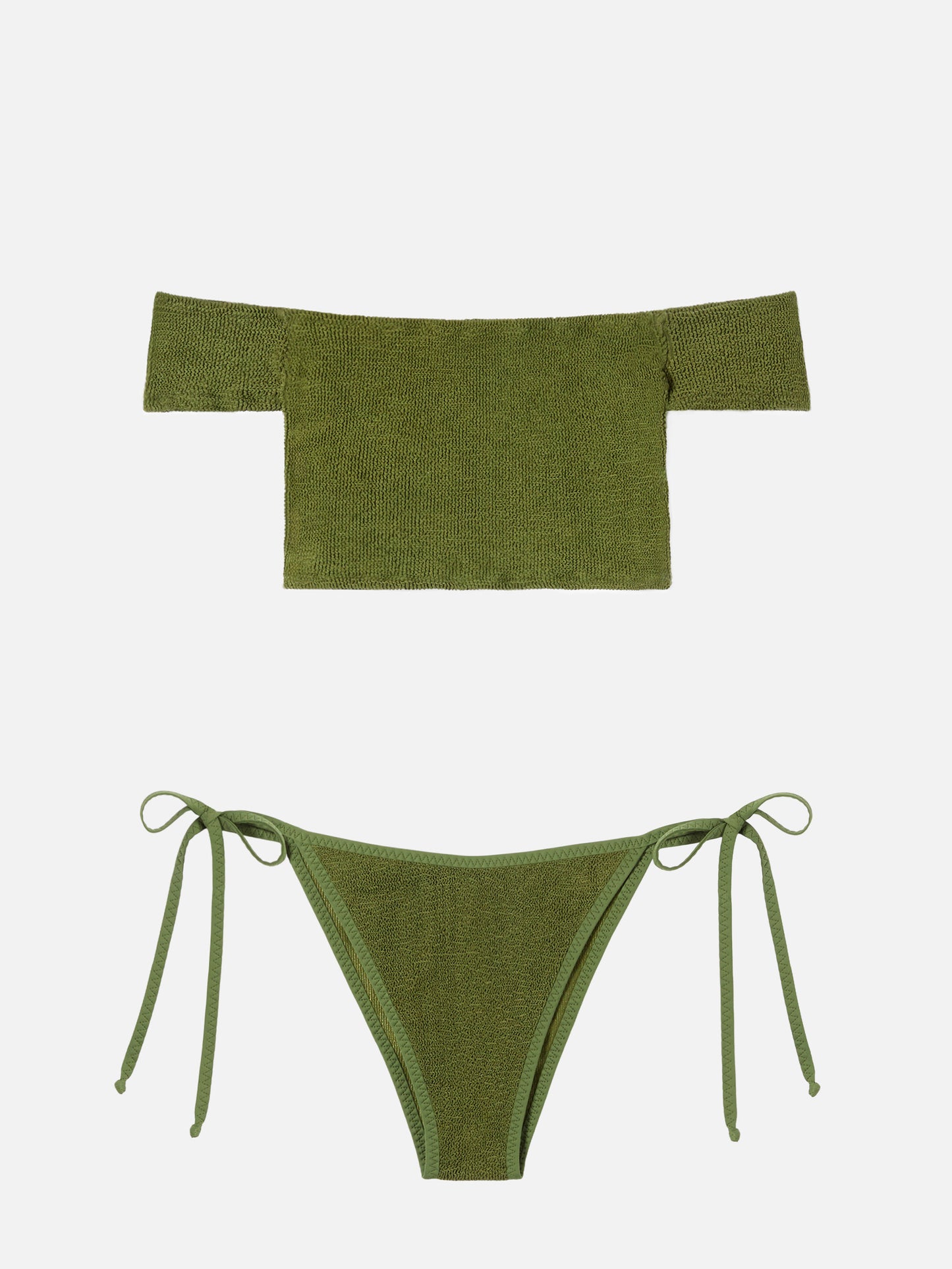 Wide shoulder strap bikini Zena Marielle in military green crinkle