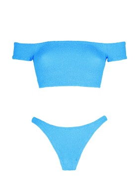 Türkiser Crinkle-Bikini für Damen mit breiten Trägern