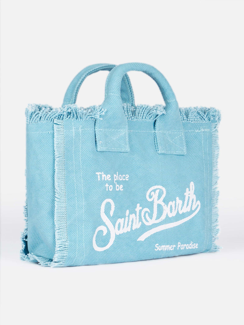 Borsa Mini Vanity in tela di cotone celeste