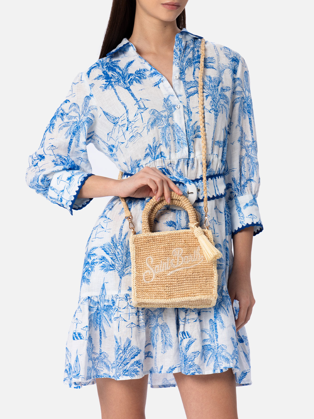 Beige Mini Vanity Raffia bag with Saint Barth embroidery - MC2 Saint Barth