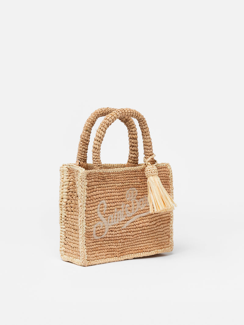 Beige Mini Vanity Raffia bag with embroidery