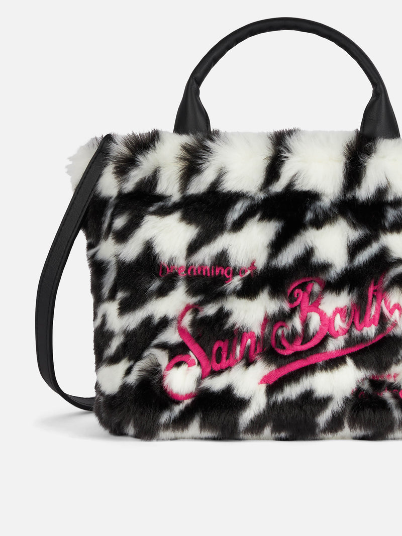 Furry soft Mini Vanity bag with pied de poule jacquard print
