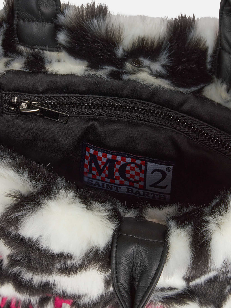 Furry soft Mini Vanity bag with pied de poule jacquard print