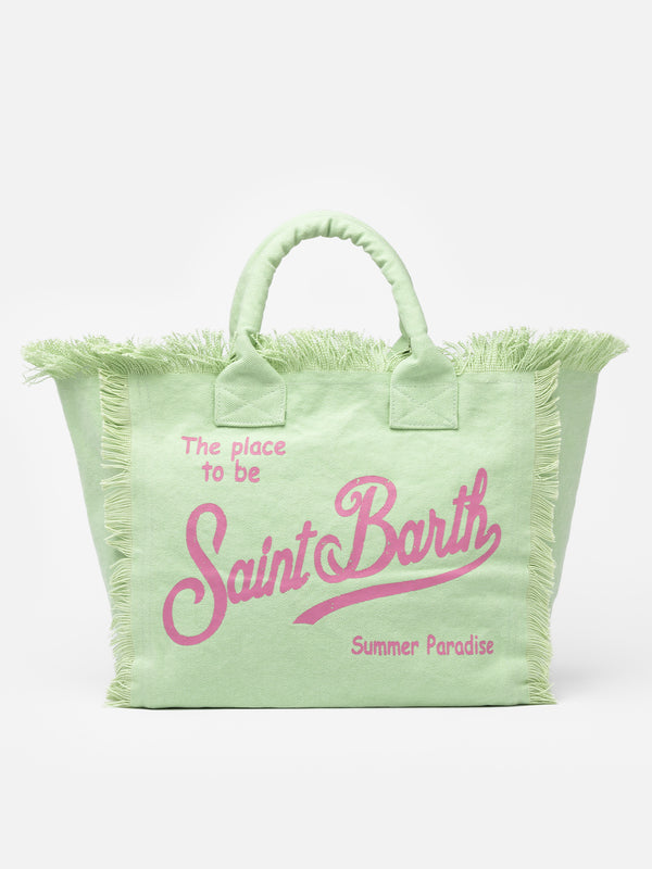 Salbeigrüne Vanity-Einkaufstasche aus Baumwollcanvas
