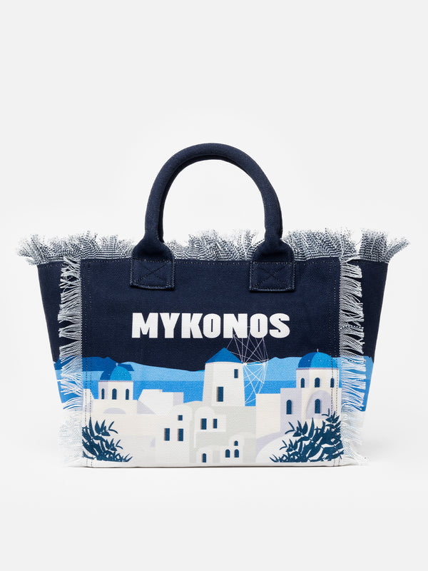 Vanity-Einkaufstasche aus Baumwollcanvas mit Mykonos-Postkarte
