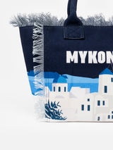 Mykonos postcard cotton canvas Vanity tote bag