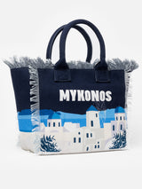 Mykonos postcard cotton canvas Vanity tote bag