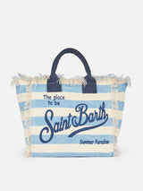 Cotton canvas Vanity tote bag with light blue striped print