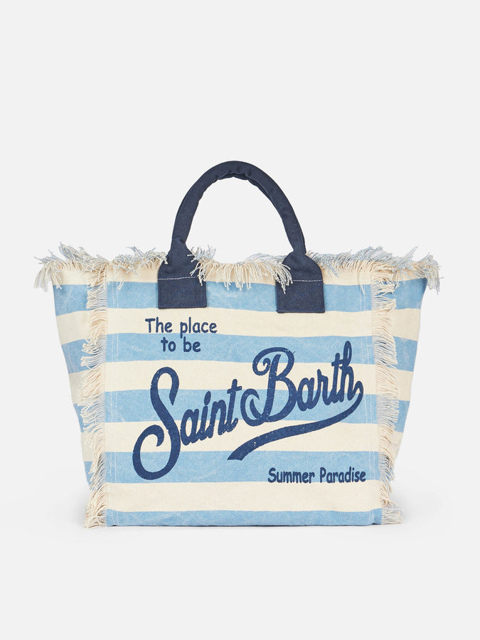 Mc2 Saint Barth Borsa tote Vanity in tela di cotone a righe azzurre