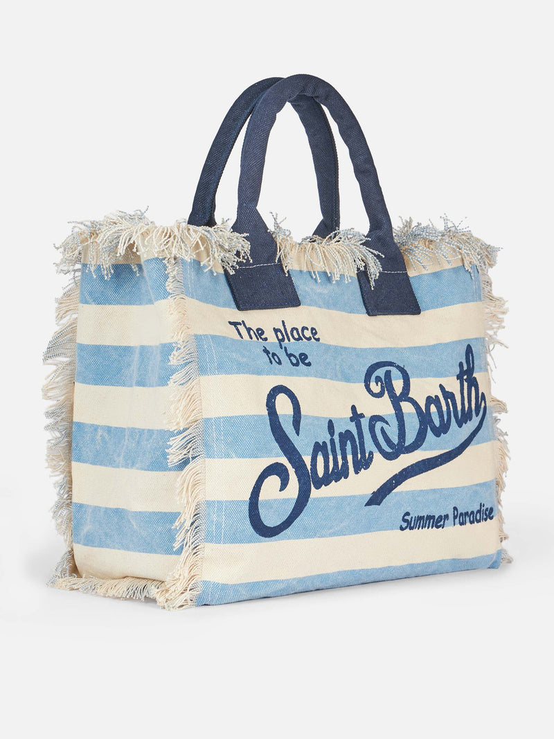 Cotton canvas Vanity tote bag with light blue striped print