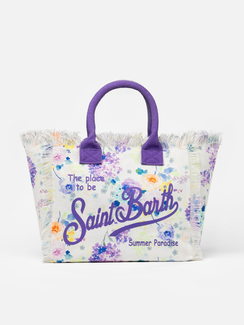 Water color flower cotton canvas Vanity tote bag