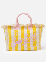 Gelb gestreifte Vanity-Einkaufstasche aus Baumwollcanvas