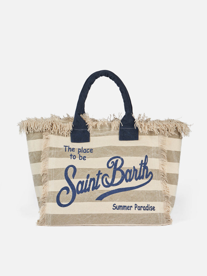 Mc2 Saint Barth Borsa tote Vanity in tela di cotone a righe beige