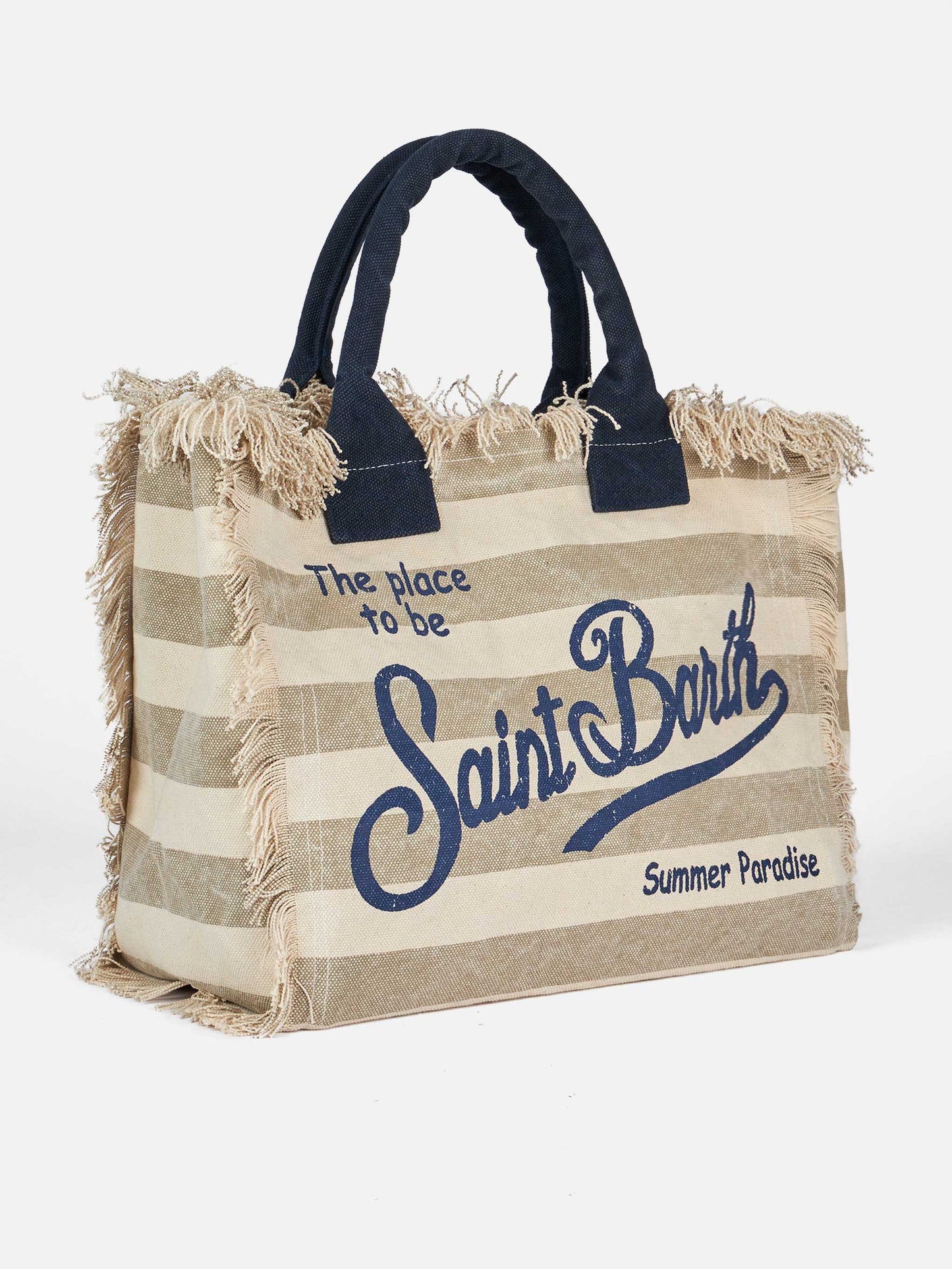 Cotton canvas Vanity tote bag with beige striped print - MC2 Saint Barth