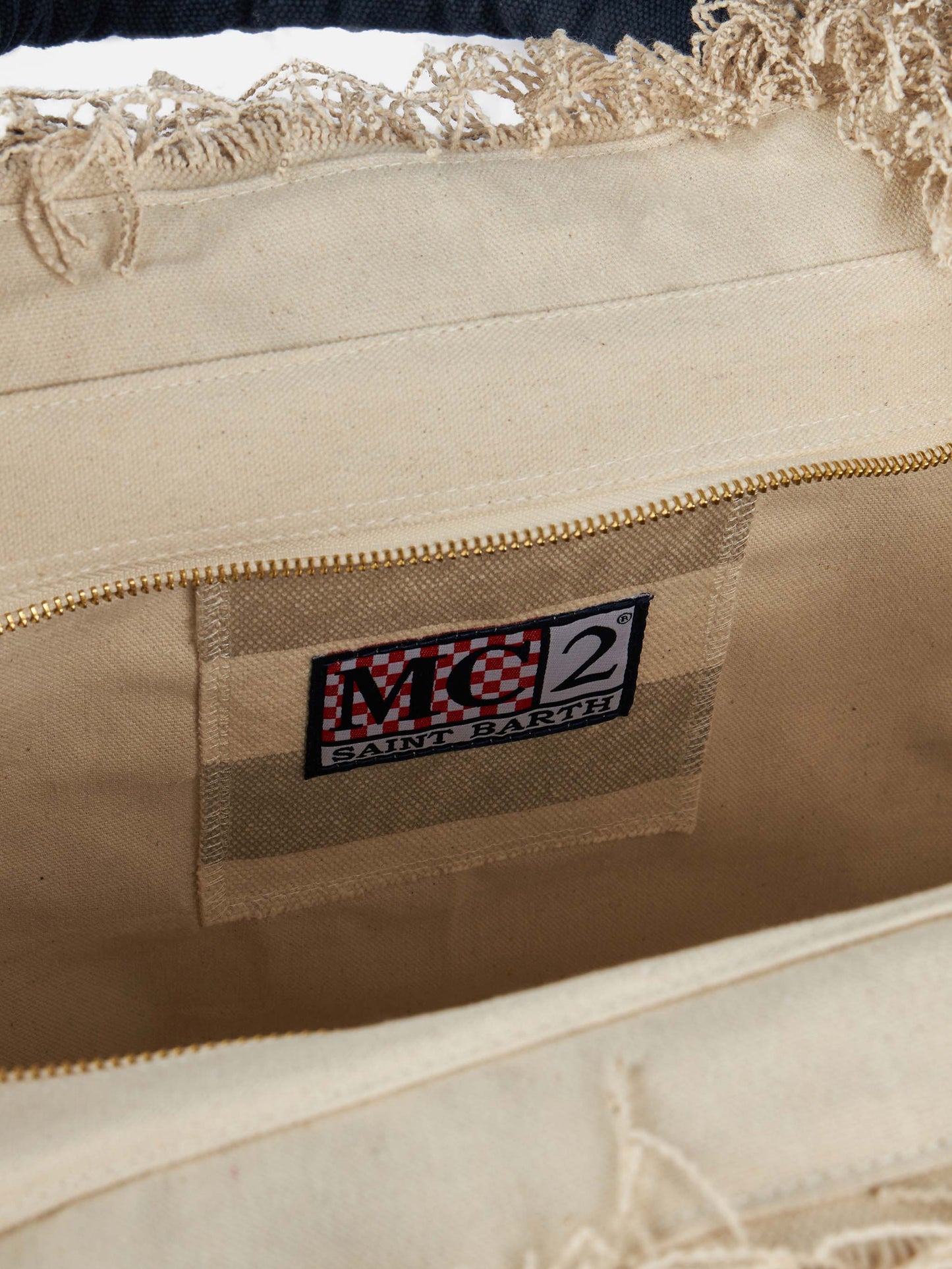 Cotton canvas Vanity tote bag with beige striped print - MC2 Saint Barth