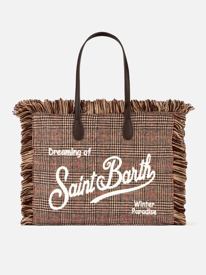 Mc2 Saint Barth Borsa a spalla Wooly Vanity con frange e fantasia Principe di Galles