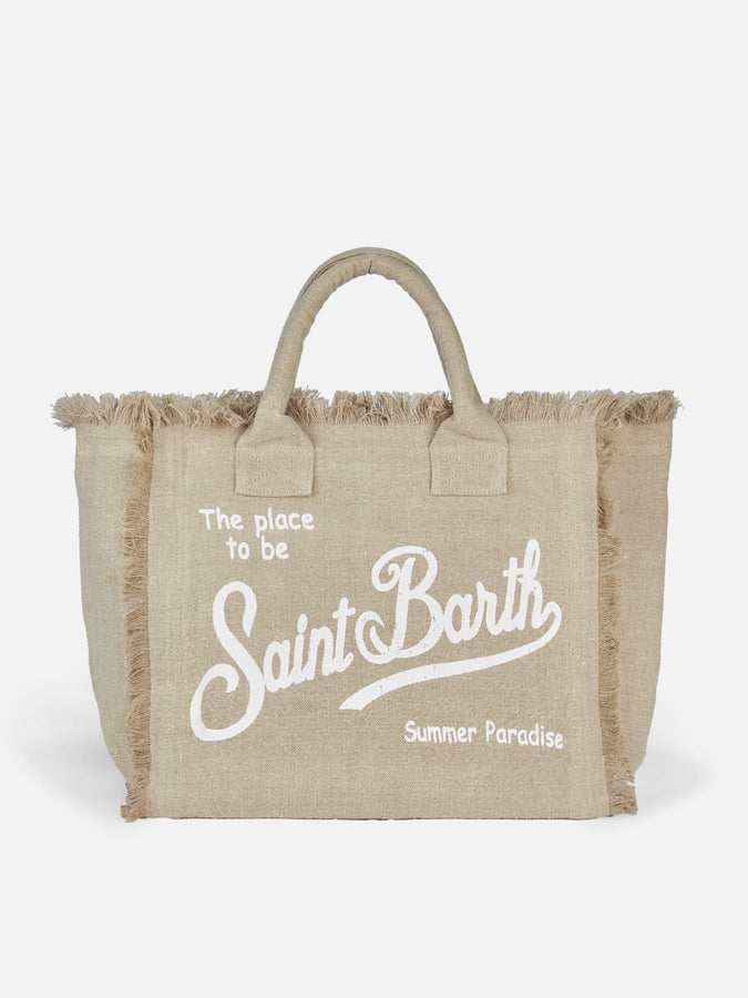 Mc2 Saint Barth Borsa tote Vanity in lino beige con ricamo