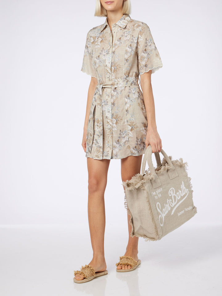 Borsa Vanity regular in lino beige tinta unita