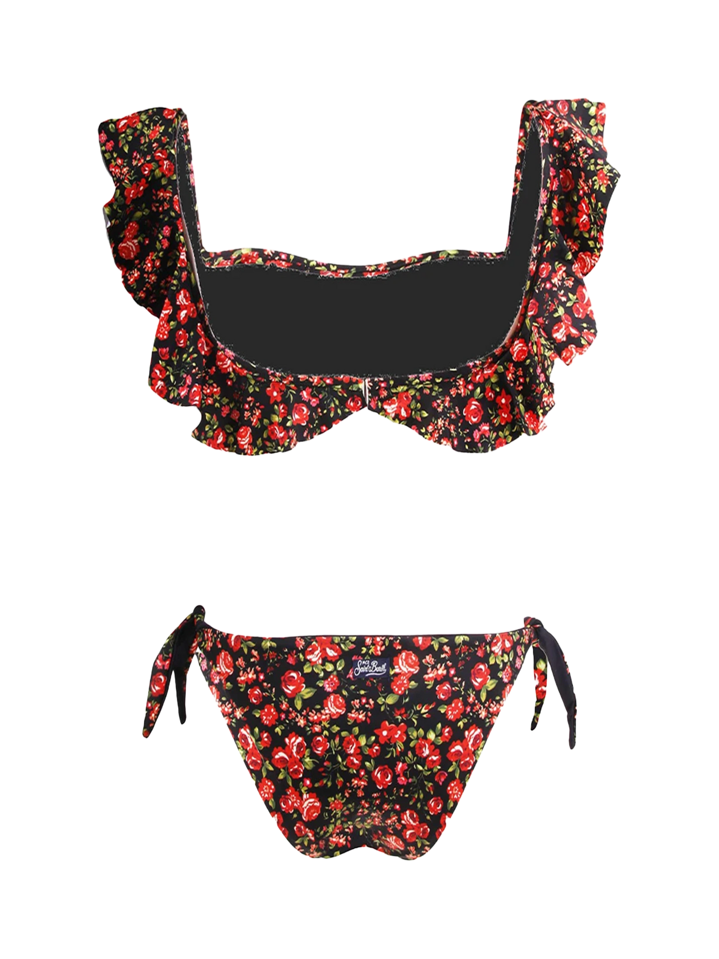 Flower print ruffled bandeau bikini