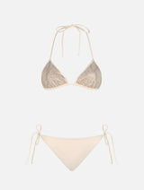 Damen-Triangel-Bikini in Beige mit Strasssteinen