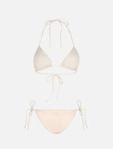 Bikini da donna a triangolo beige con strass