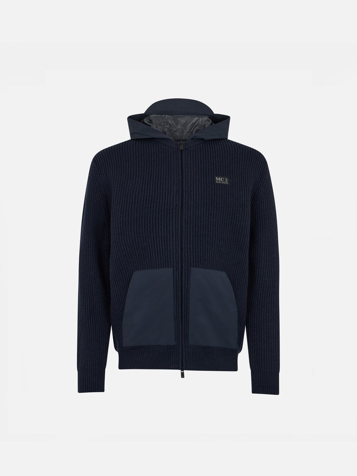 Boy full zip sweater Wiberg Jr with technic fabric hoodie and pockets - MC2 Saint Barth