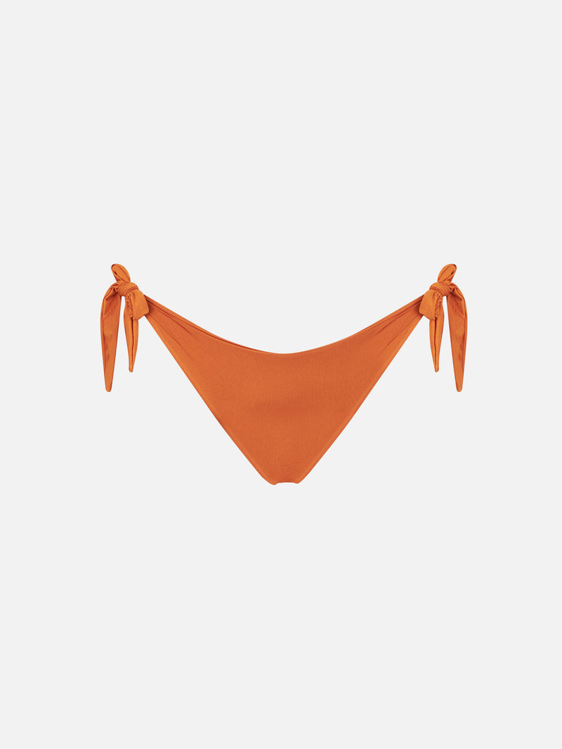 Woman orange swim briefs with side laces