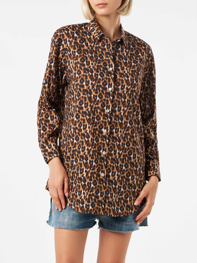 Mc2 Saint Barth Camicia in cotone stampa leopardo con ricamo