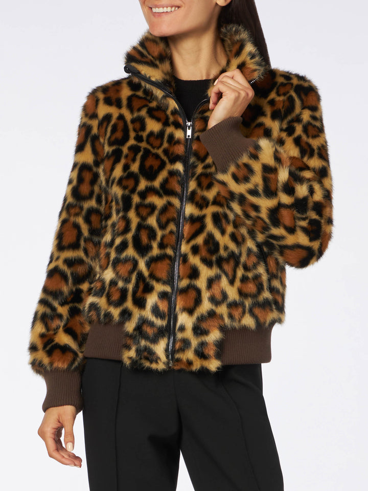 Woman furry short jacket with animalier heart print - MC2 Saint Barth