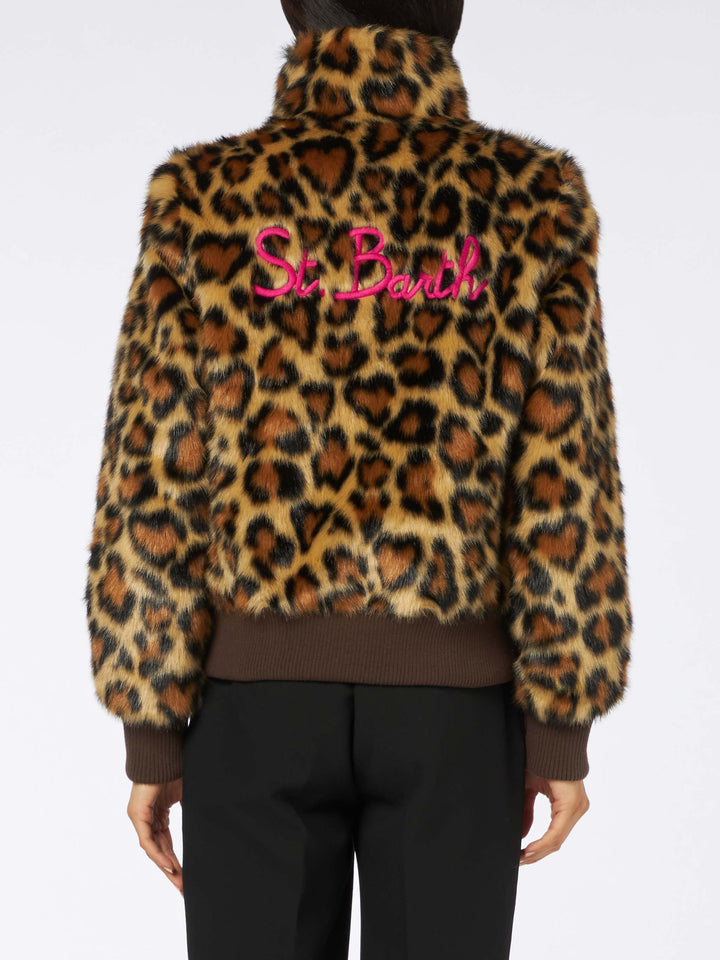 Woman furry short jacket with animalier heart print - MC2 Saint Barth