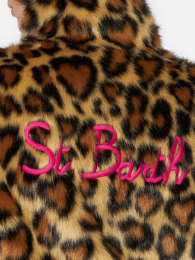 Woman furry short jacket with animalier heart print