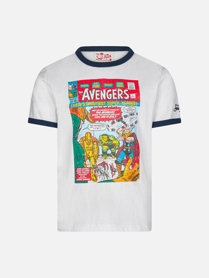 Mc2 Saint Barth T-shirt da bambino in cotone bianco con stampa frontale Avengers | EDIZIONE SPECIALE MARVEL