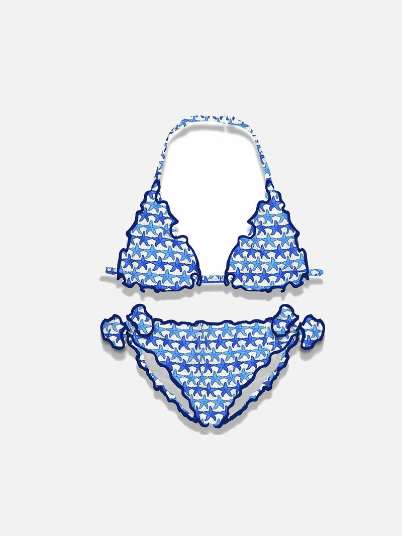 Bikini da bambina a triangolo con stampa stelle marine