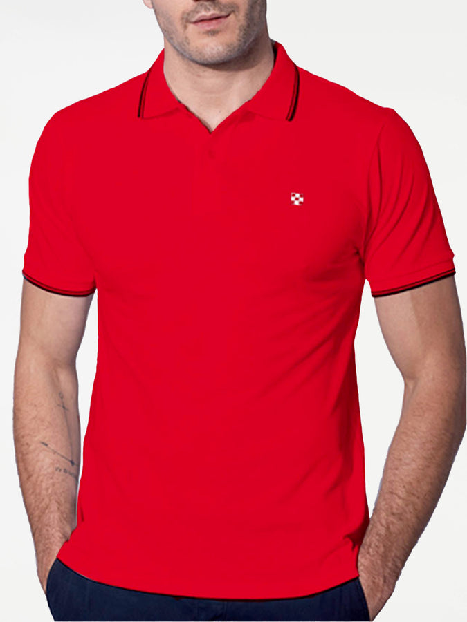 Mc2 Saint Barth Polo in piquet rosso con logo St. Barth check