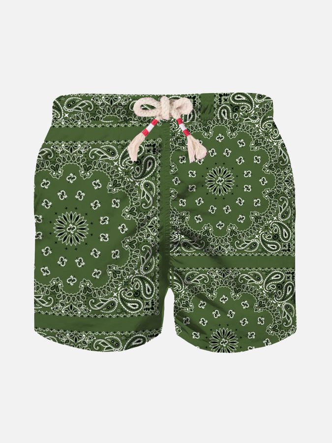 Mc2 Saint Barth Costume da bagno da bambino con stampa bandana verde militare