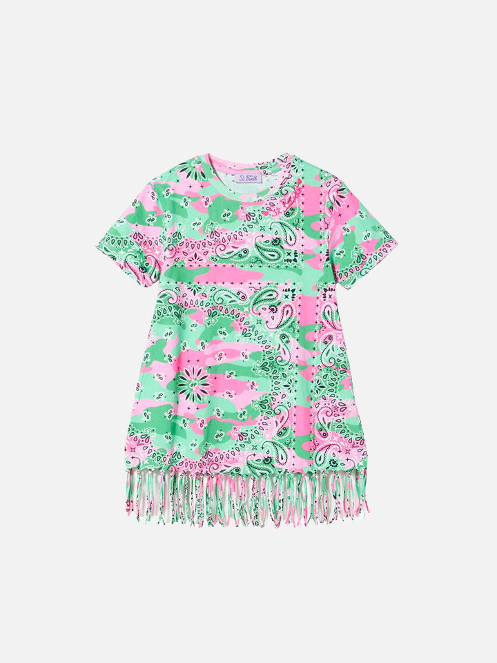 Girl mimetic cotton dress with fringes - MC2 Saint Barth
