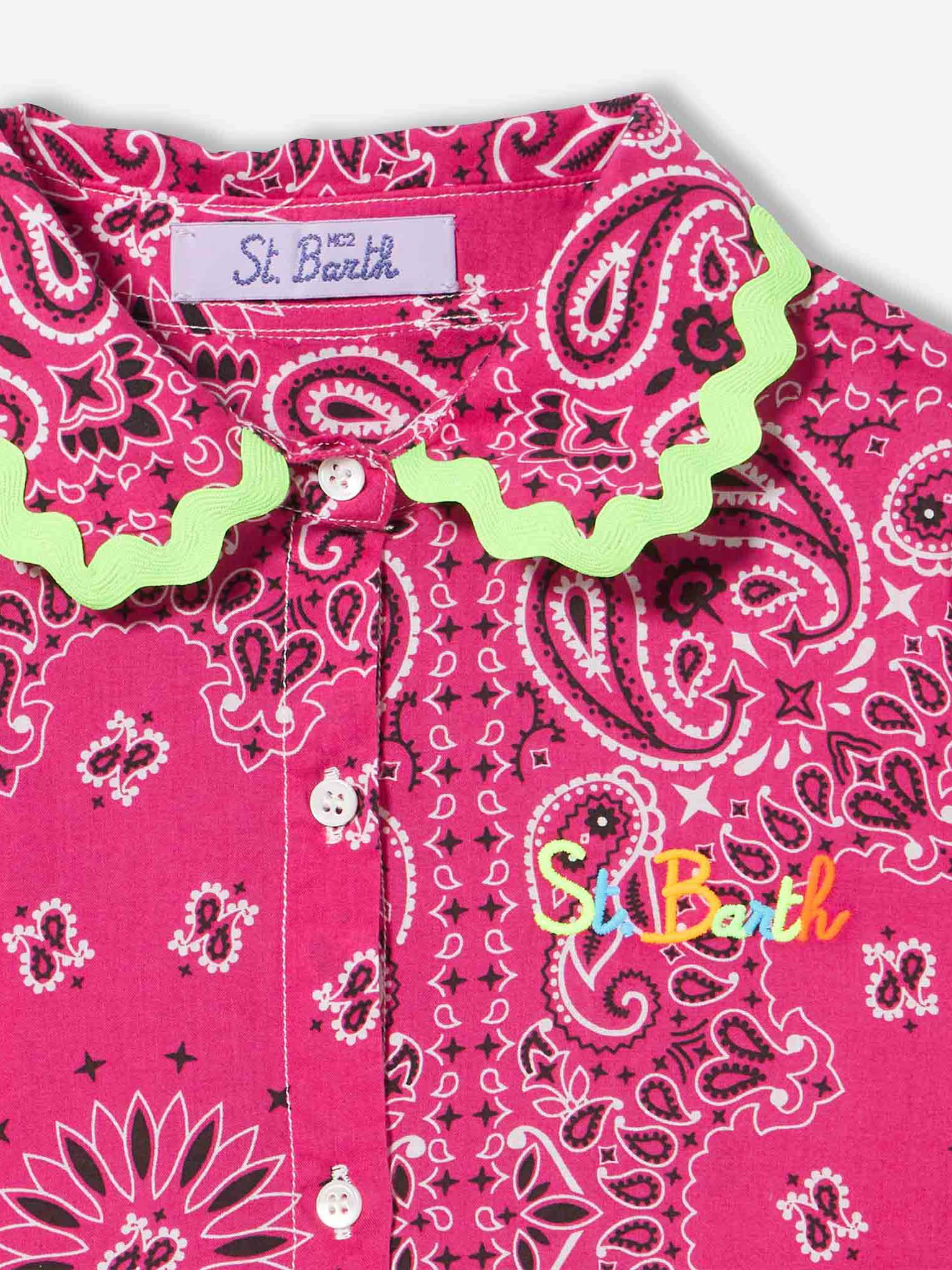 Girl fuchsia dress with bandanna pattern - MC2 Saint Barth