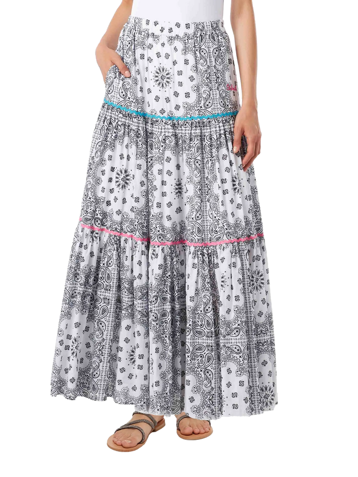 Gonna lunga da donna in cotone con stampa bandana