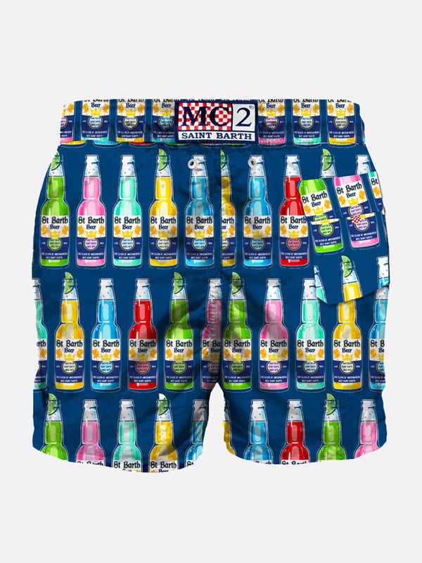 Badeshorts mit mehrfarbigem Bier-Allover-Print