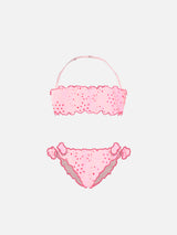 Bikini a fascia in sangallo rosa per bambina