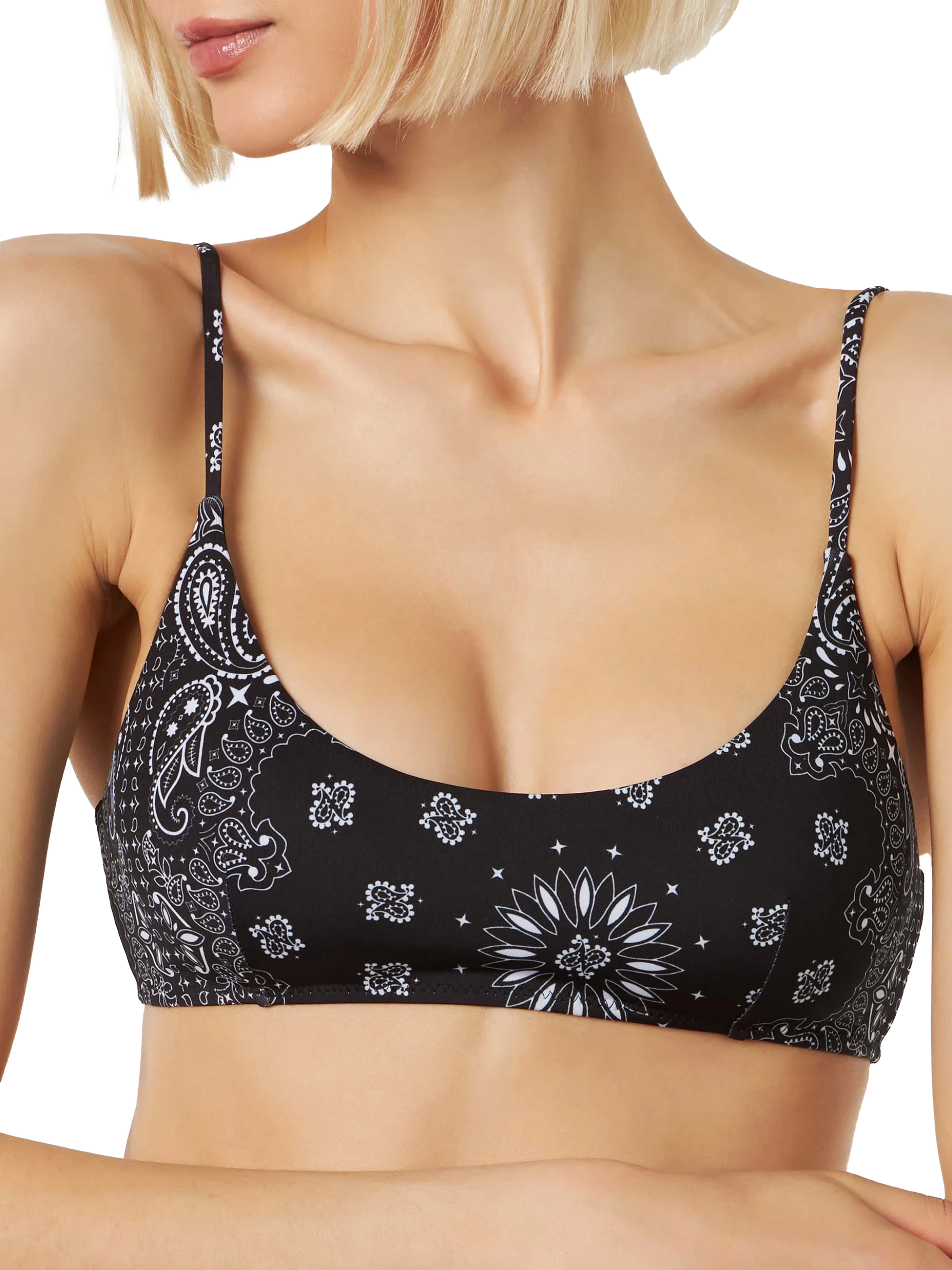 Woman black bralette swimsuit with bandanna pattern - MC2 Saint Barth