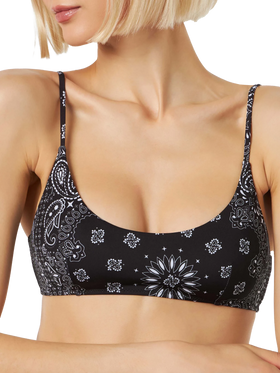 Woman black bralette swimsuit with bandanna pattern - MC2 Saint Barth