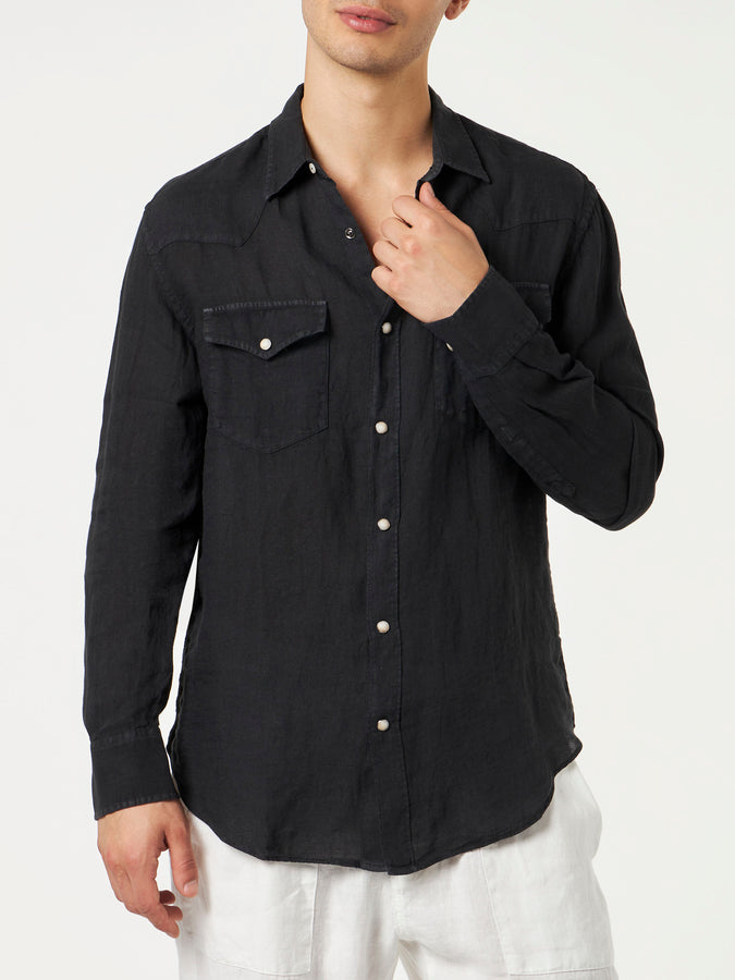 Mc2 Saint Barth Camicia da uomo in lino nero