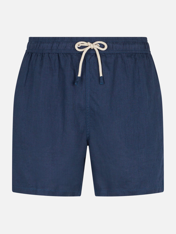 Herren Badeshorts aus marineblauem Leinen