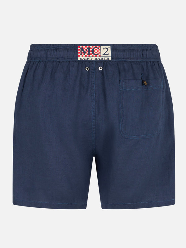 Herren Badeshorts aus marineblauem Leinen